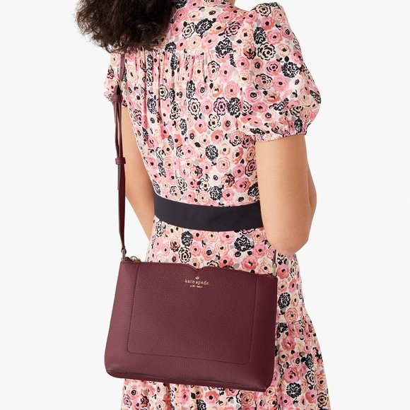 New Kate Spade Harlow Pebble Leather Crossbody Deep Berry - Picture 2 of 5